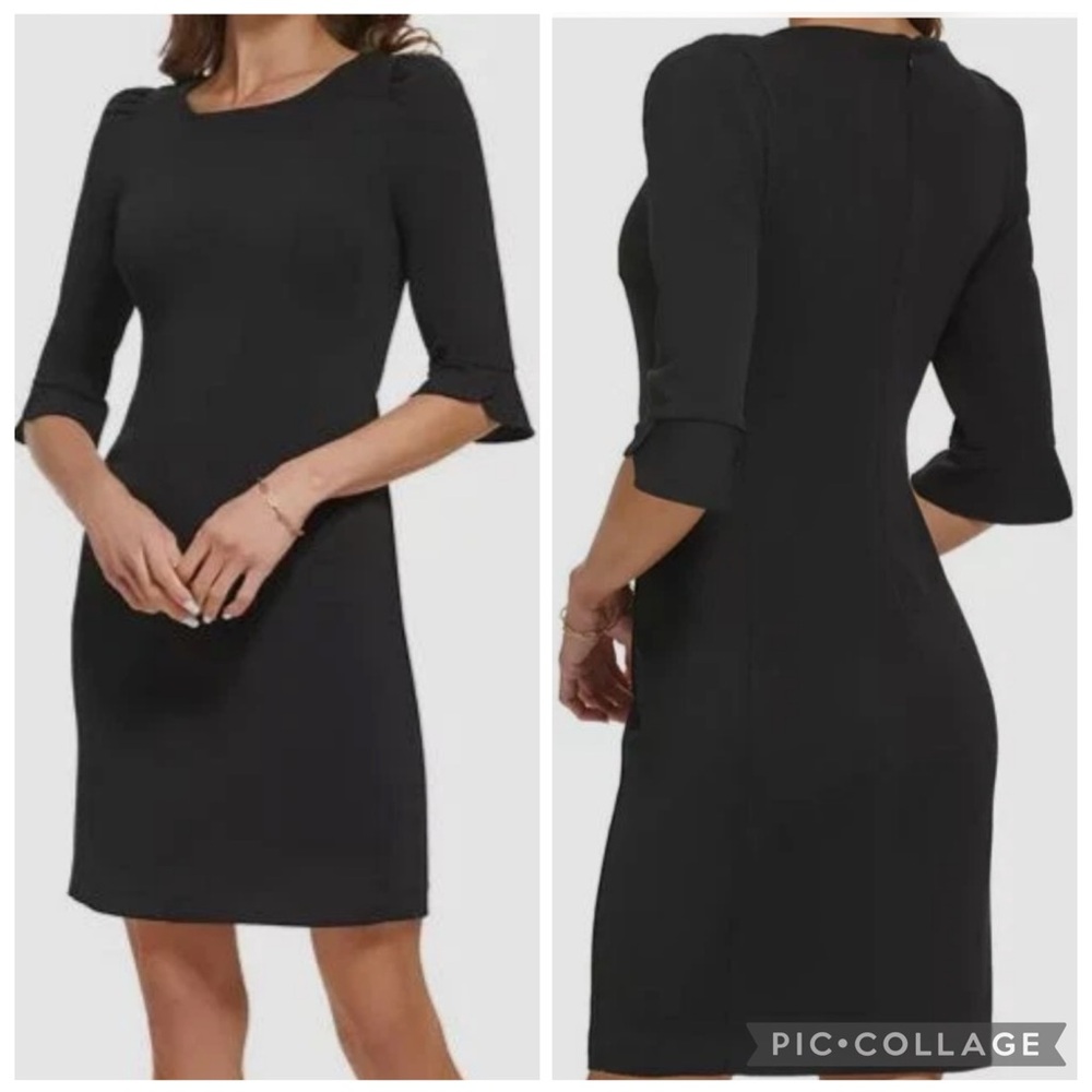 DKNY‎ Tulip Cuff Sheath Dress Black 16